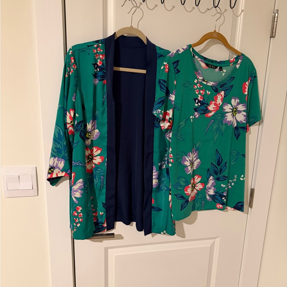 Floral Green Two-Piece Top Set - Green